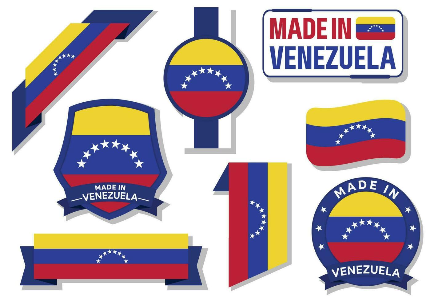 colección de hecho en Venezuela insignias etiquetas Venezuela banderas en cinta vector ilustración