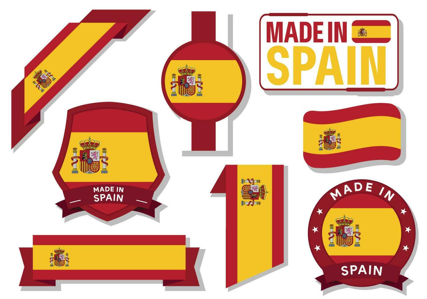 Collection of made in Spain badges labels Spain flags in ribbon vector illustration Free Vector