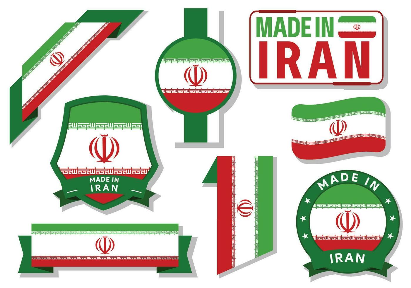 Collection of made in Iran badges labels Iran flags in ribbon vector illustration Free Vector