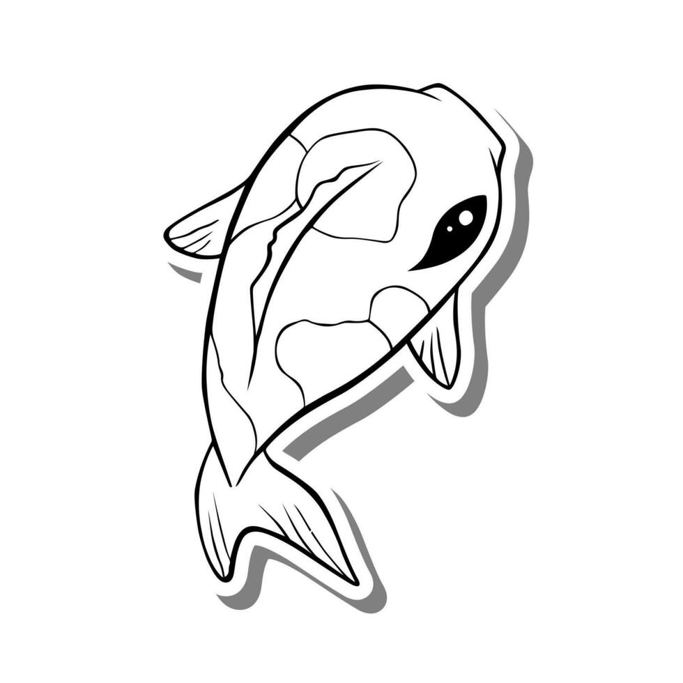 Cute Cartoon Carp Fish Outline Coloring on white silhouette and ...