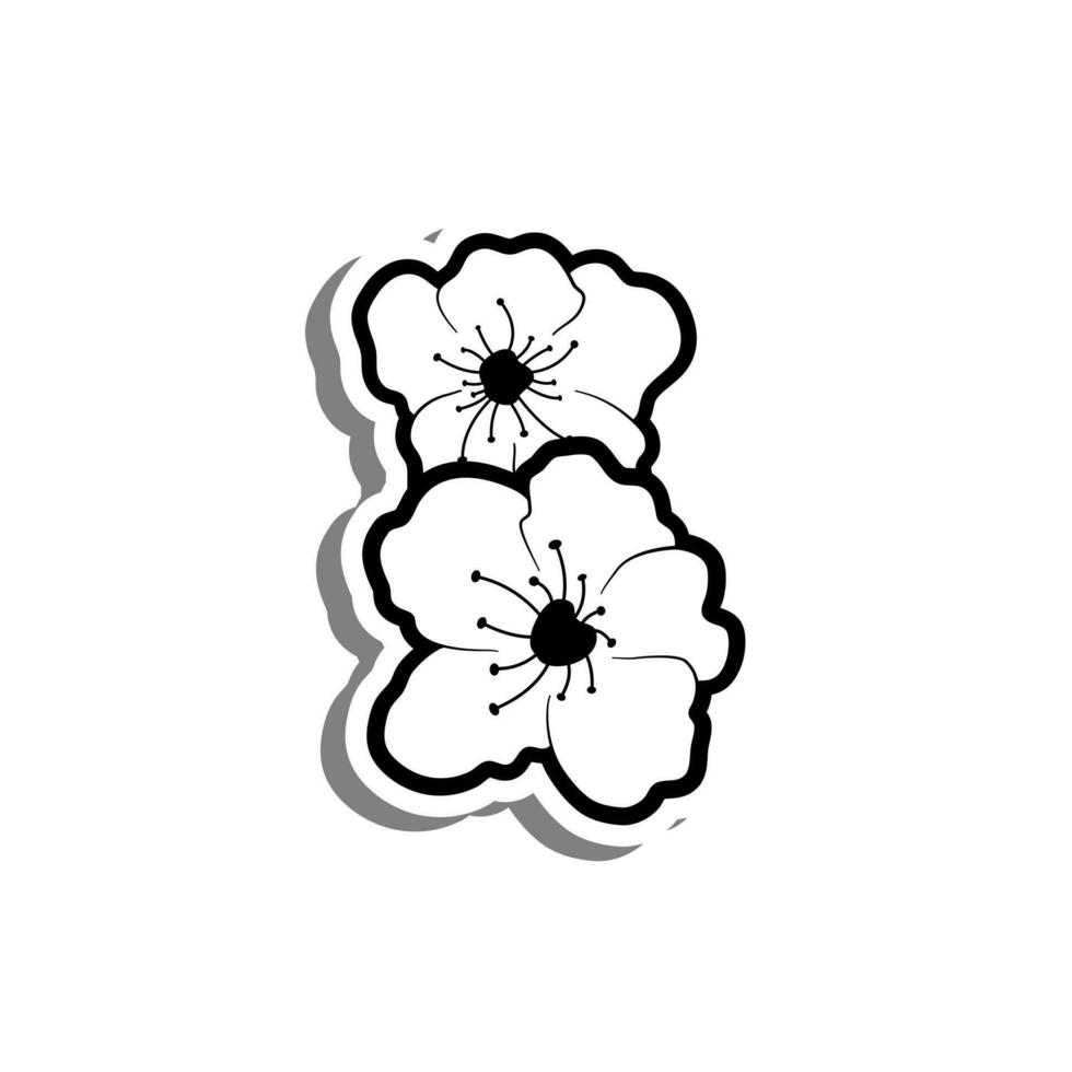 Doodle black line cherry blossom, sakura flower on white background. Vector illustration for decorate logo, wedding, greeting cards and any design.
