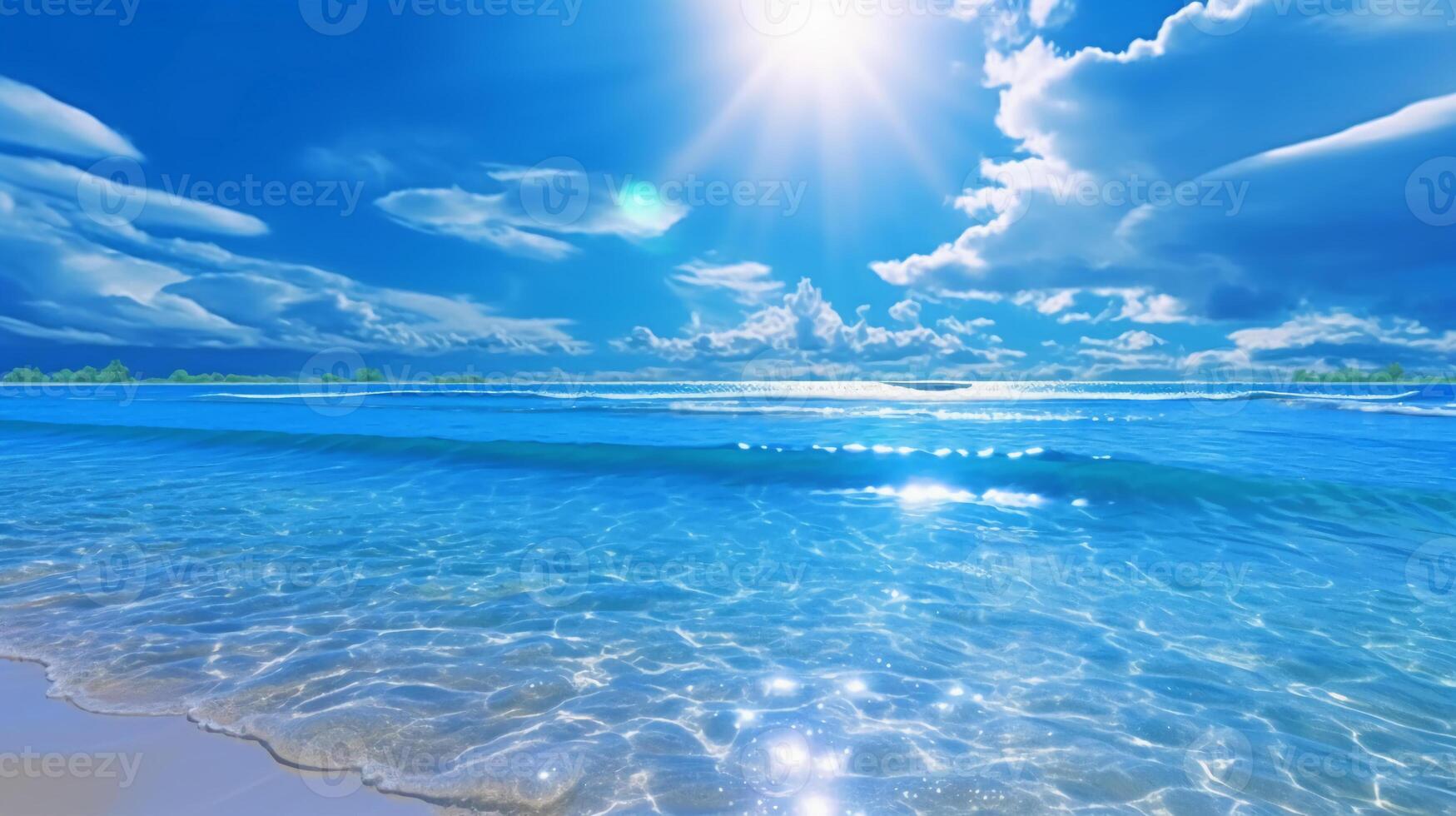 A beautiful beach with crystal blue water and white sand. photo