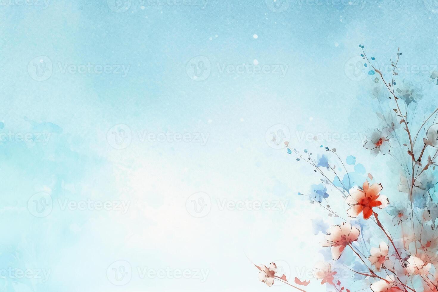 light blue background paper texture tiny petal flower painting in watercolor style. photo