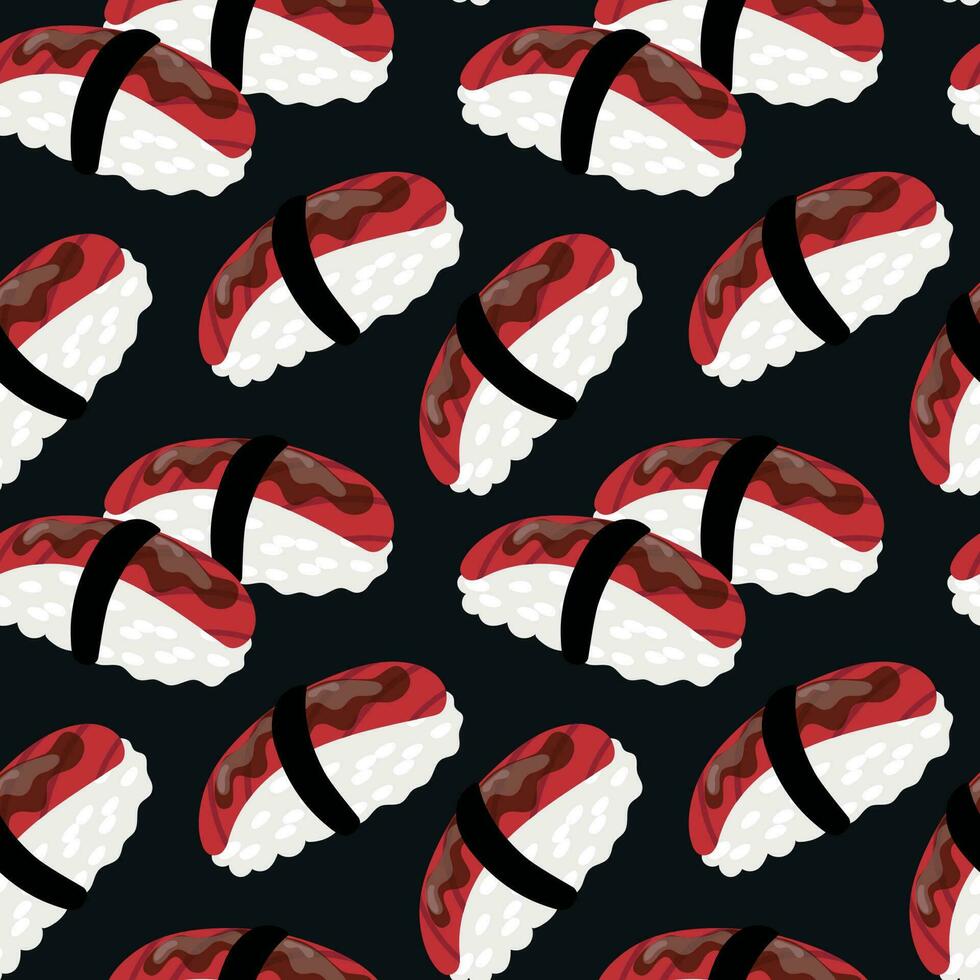 Seamless pattern with mouth-watering sushi vector