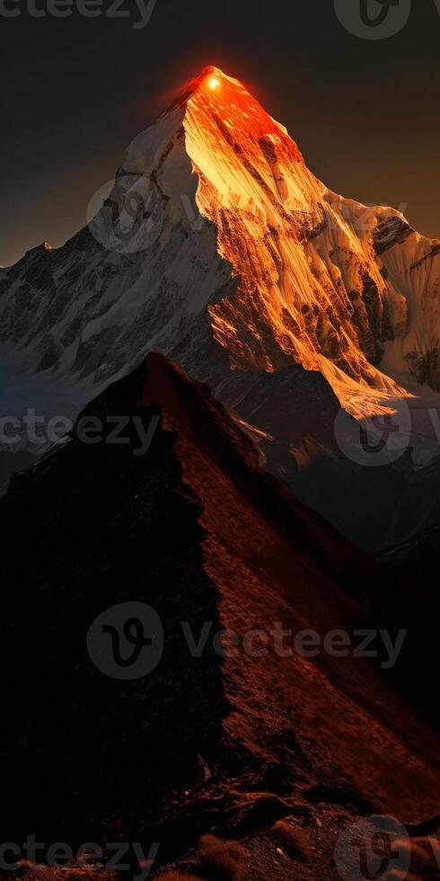 Himalayas When the sun rises in spring, the sun is golden orange. photo