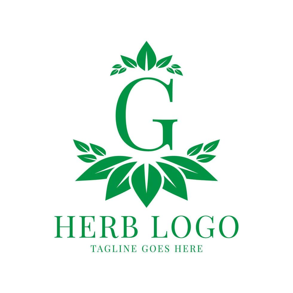 letra sol herbario hojas inicial vector logo diseño