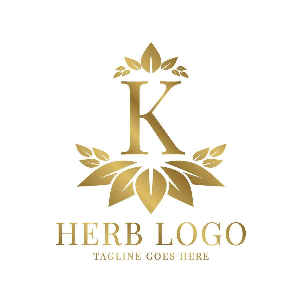 letra k herbario hojas inicial vector logo diseño