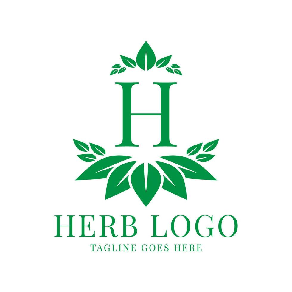 letter H herbal leaves initial vector logo design