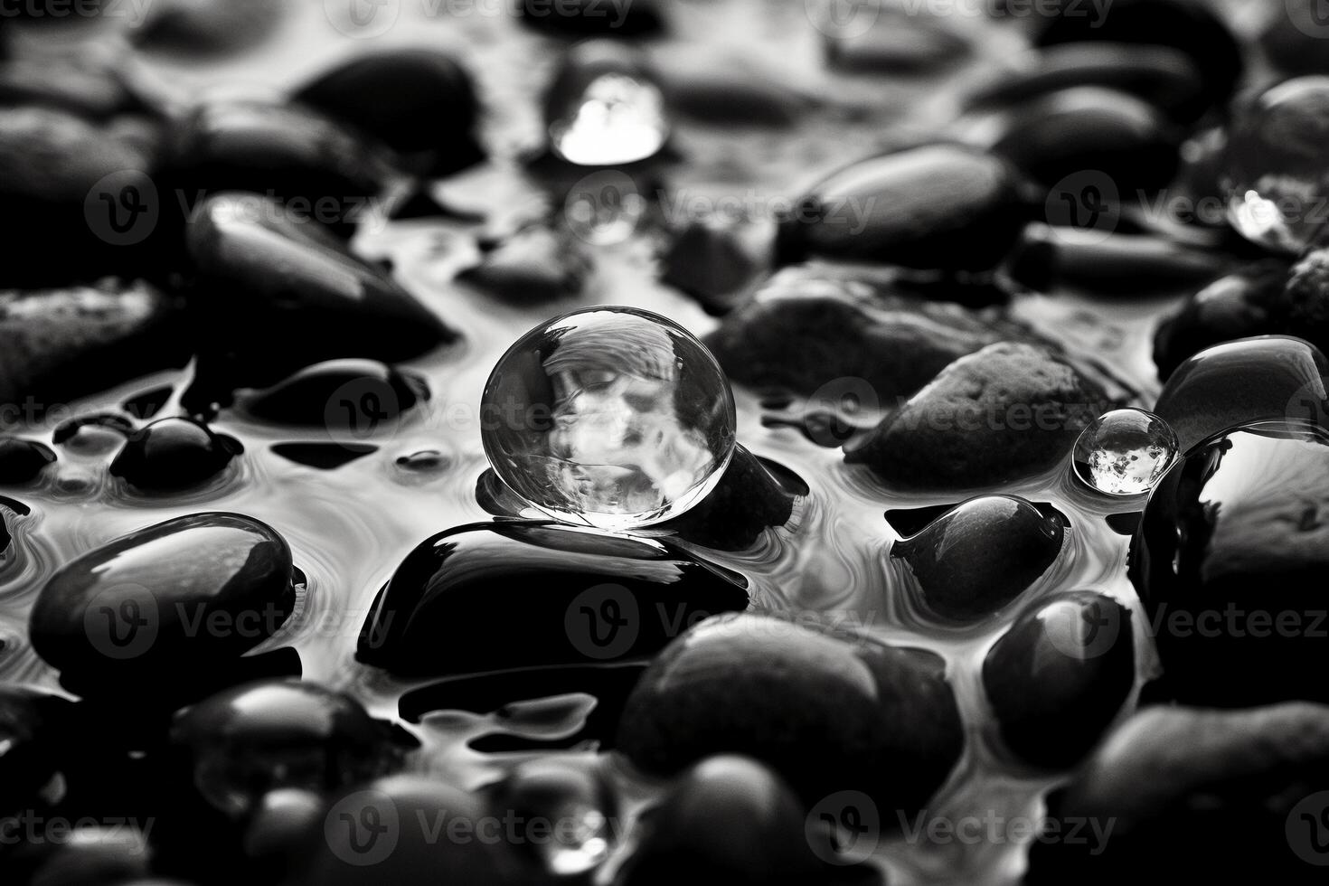 Black and White Cristal stones like ocean in water. photo