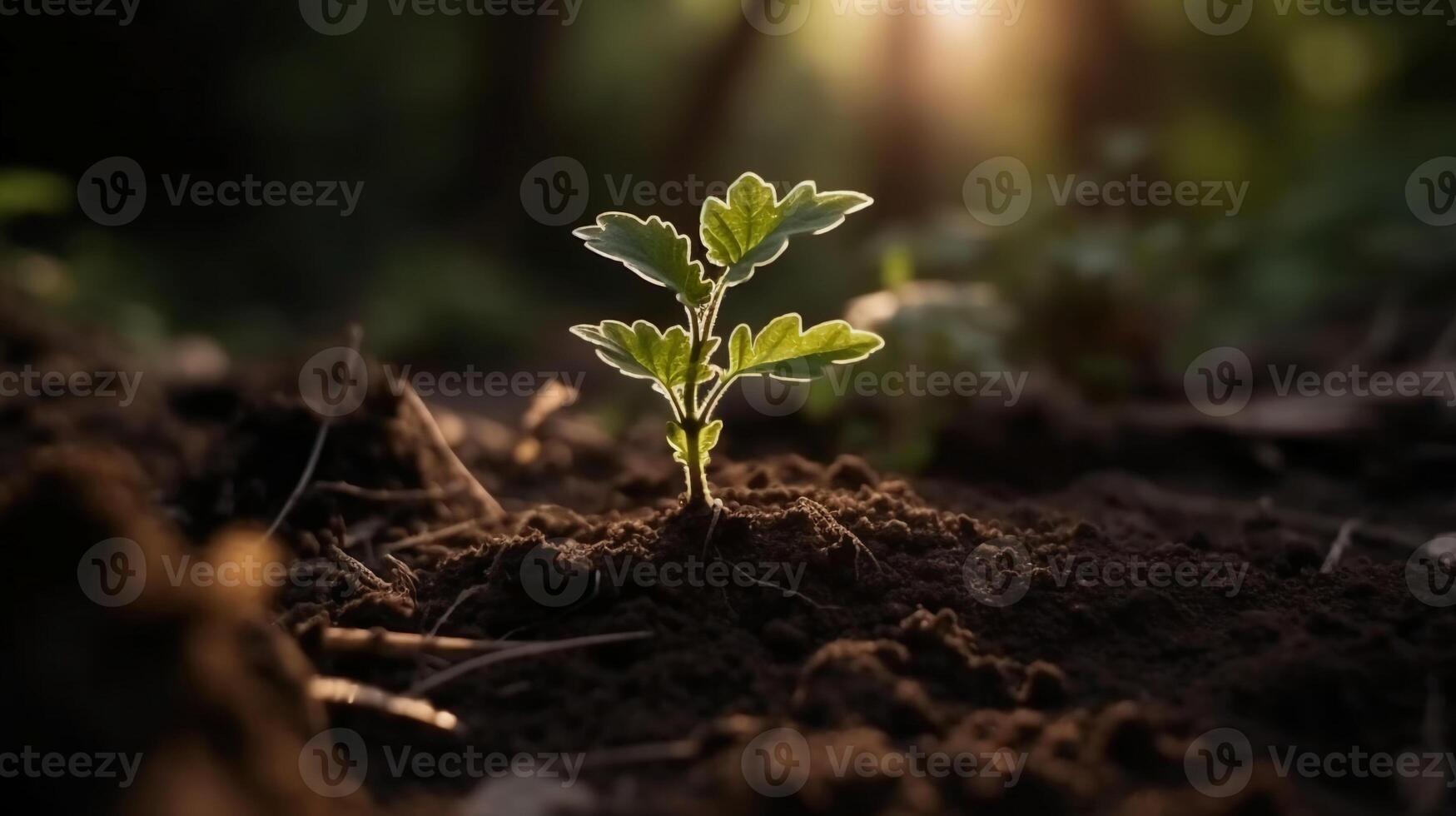 A young plant growing in sunlight. photo