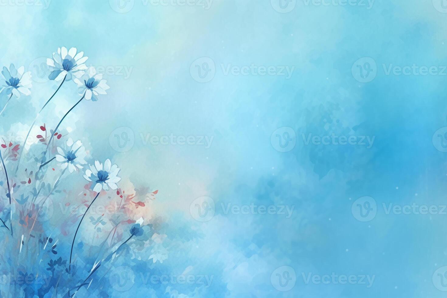 light blue background paper texture tiny petal flower painting in watercolor style. photo