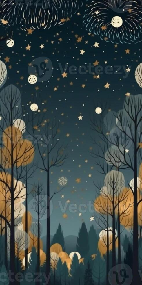 Night forest pattern, minimal, graphic poster design. photo