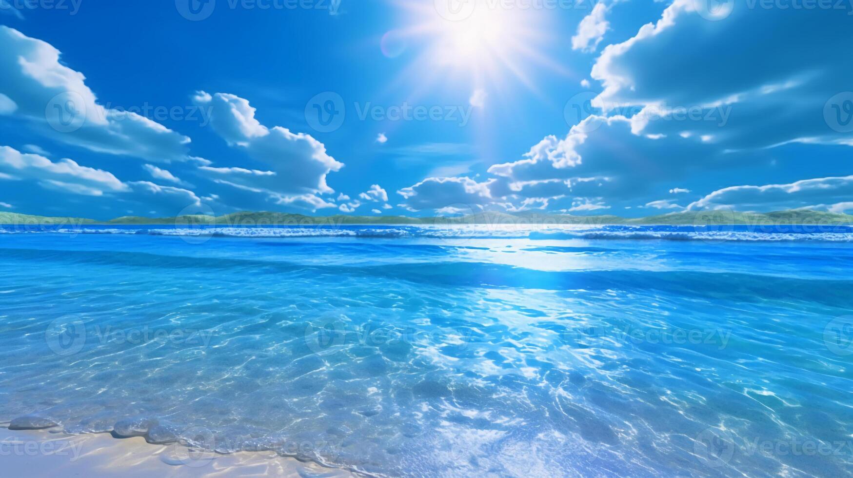 A beautiful beach with crystal blue water and white sand. photo