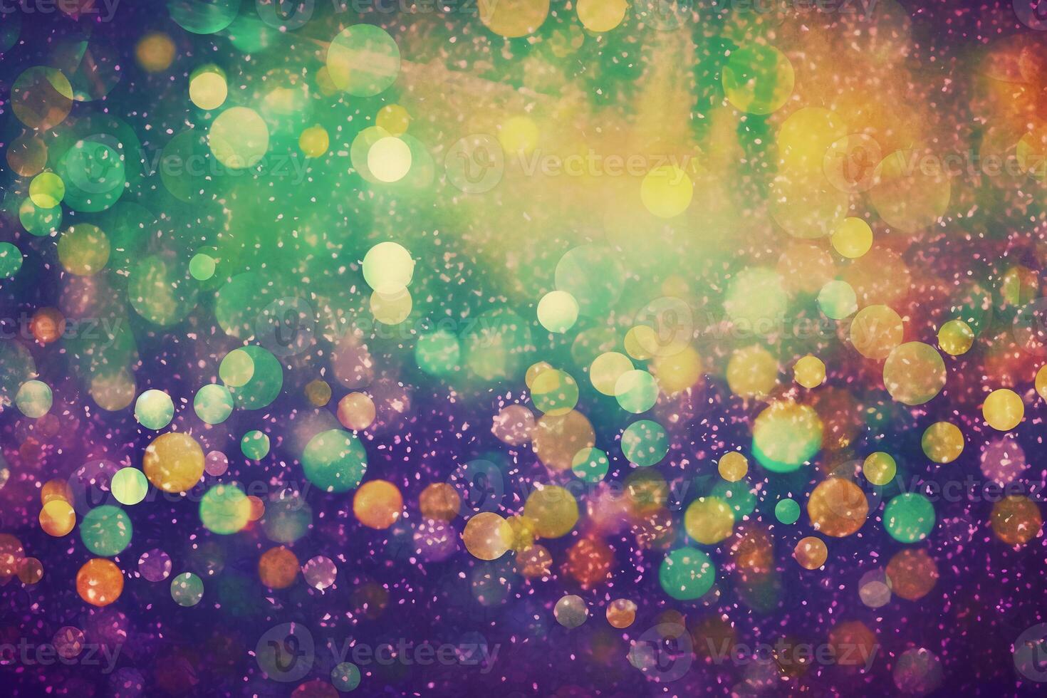 fancy bokeh light, grunge texture, vintage style background, green purple yellow gradient. photo