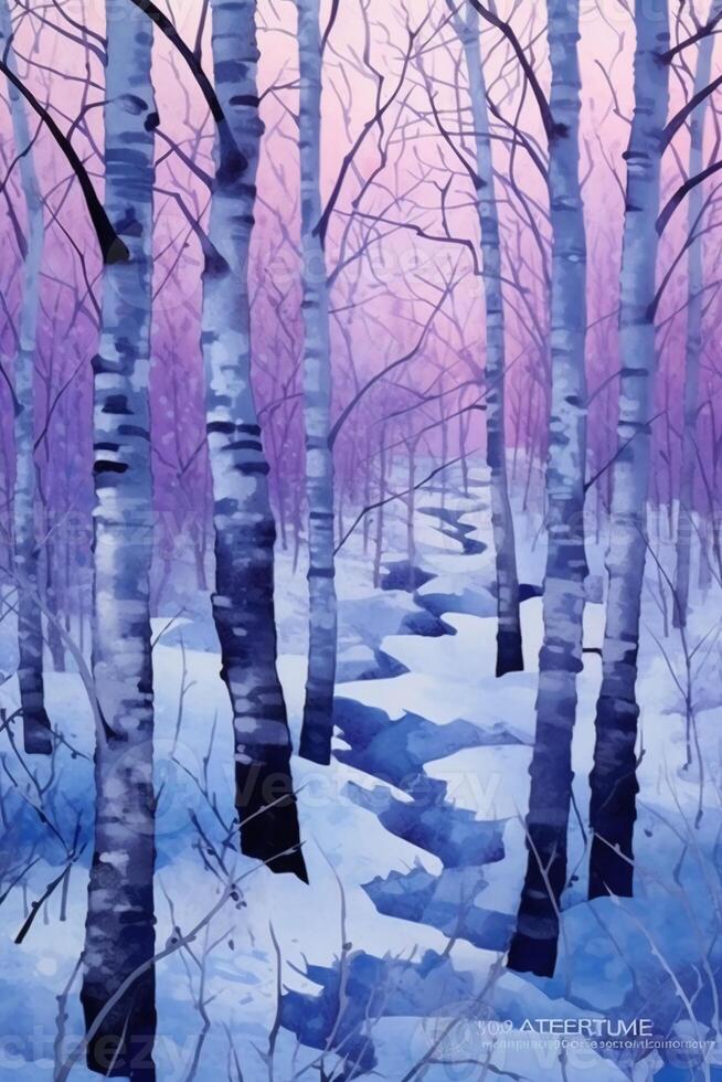 Birch trees in winter fine art print in the style. photo