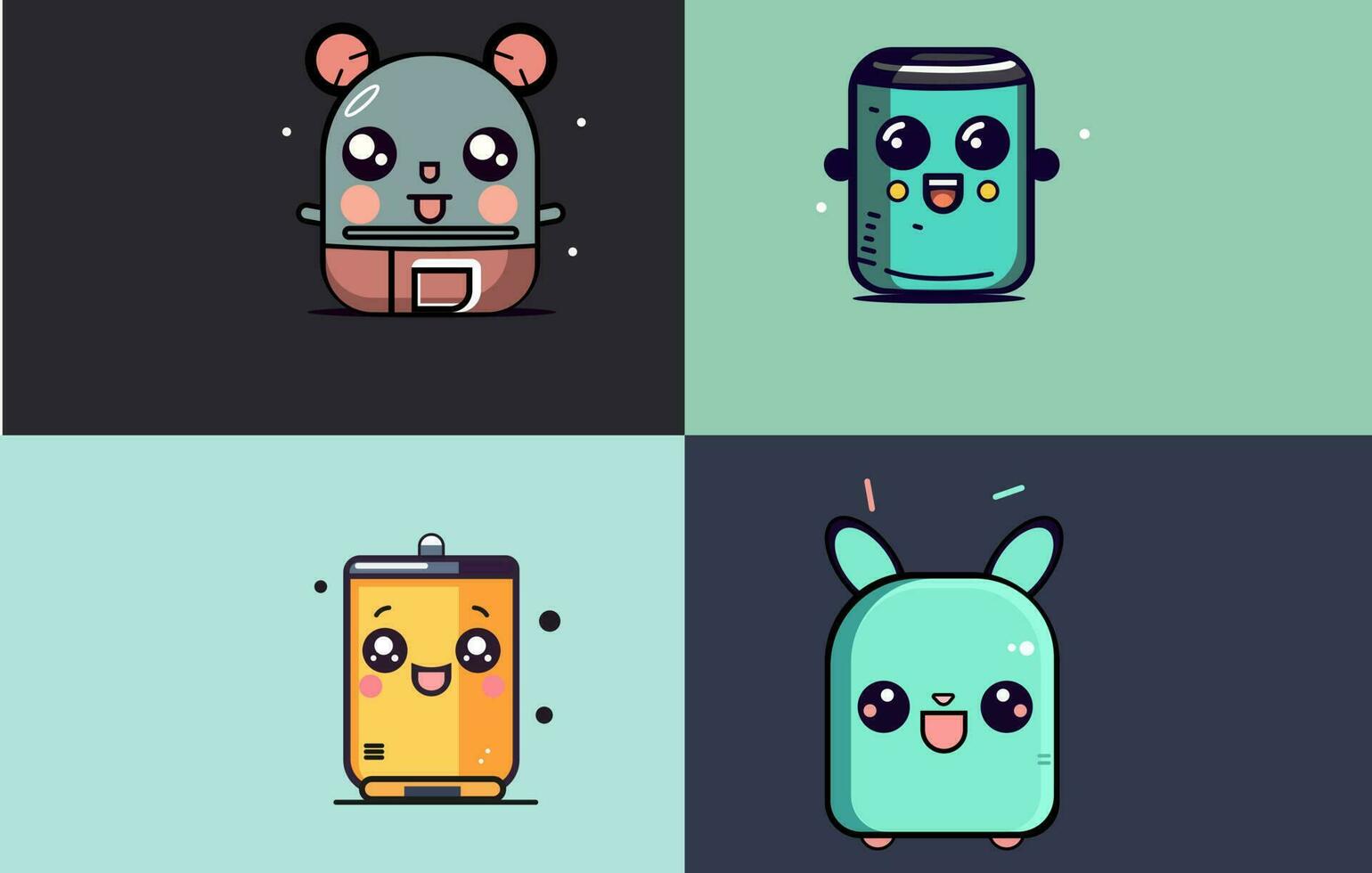cute Battery logo vector illustration flat design,Cute smiling happy  Battery logo,cute power bank illustration,