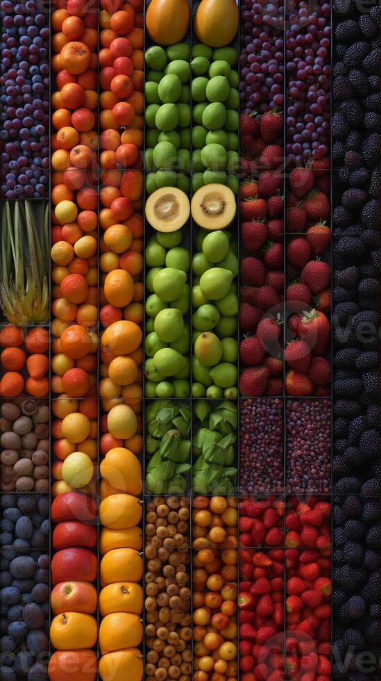 un colección de frutas en diferente colores. ai generativo foto