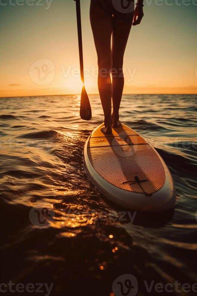 Stand up paddle boarding on quiet sea. photo