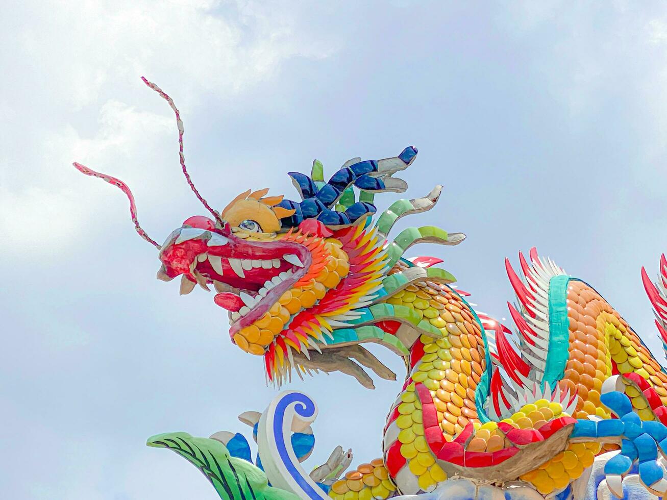 Dragon statue,  dragon symbol, dragon Chinese, is a beautiful Thai and Chinese architecture of shrine, temple. A symbol of good luck and prosperity during the Chinese New Year celebrations. photo