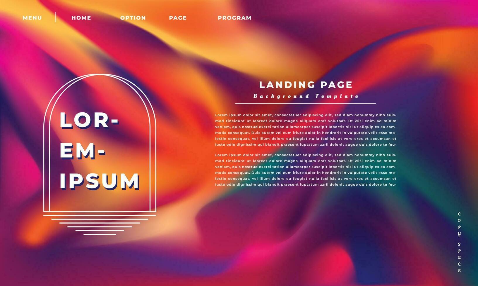 Colorful gradient mesh background template copy space. Fluid colour landing page design. vector