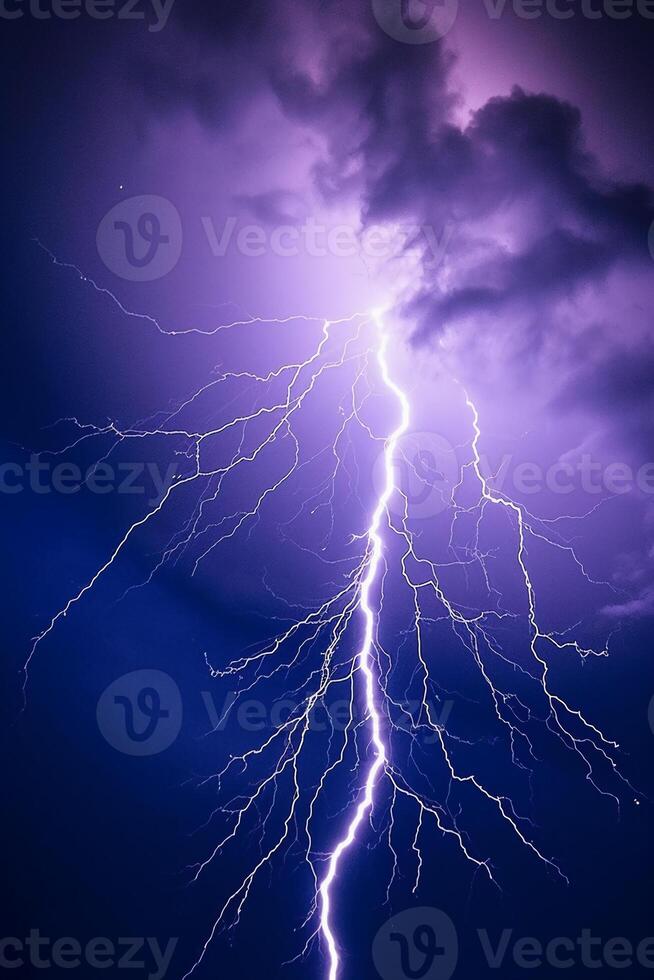 Realistic lightning in dark sky. photo