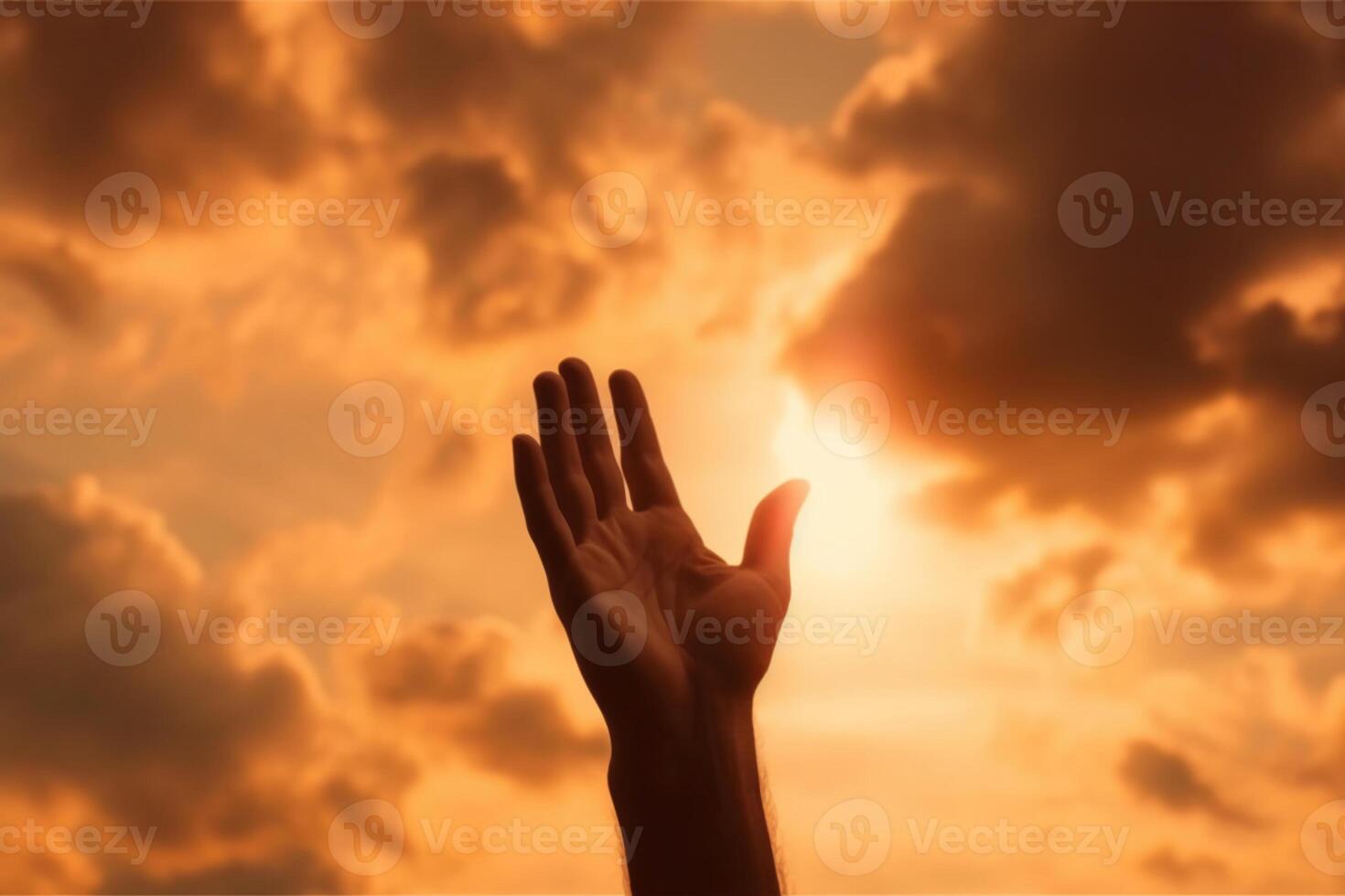 Human hands open palm up worship with faith in religion and belief in God on blessing background. photo