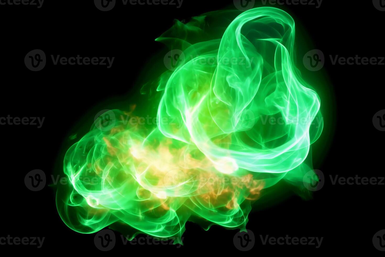 Drawn neon color green, Burning flame background material abstract hand. photo