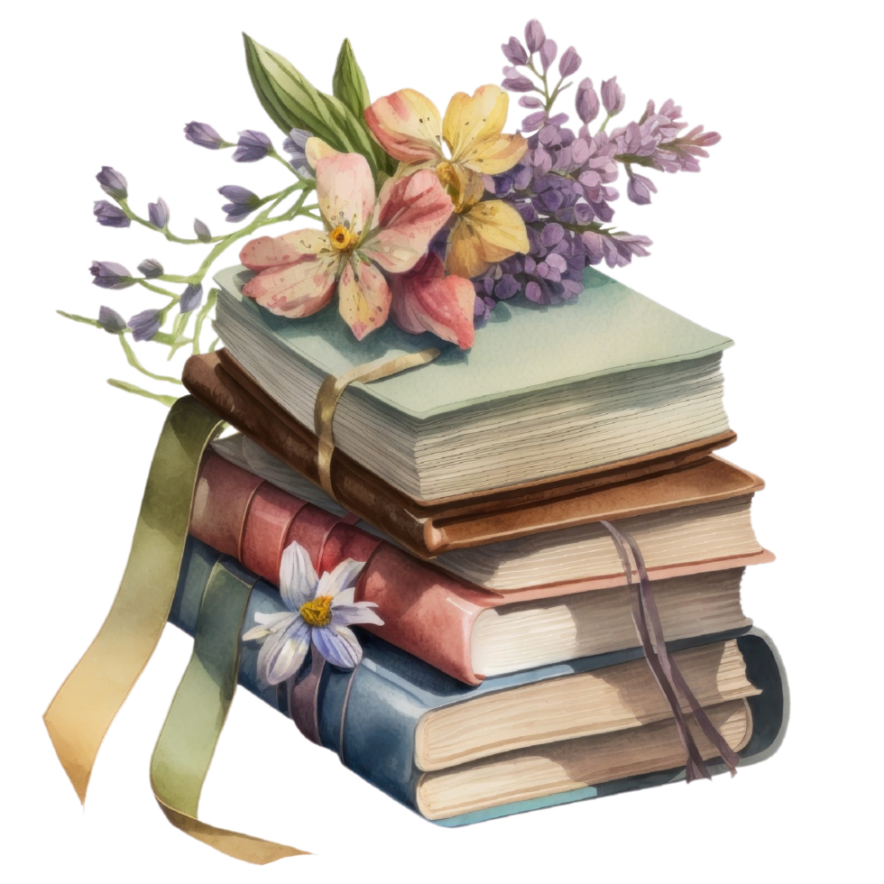 floral libro apilar clipart acuarela camiseta diseño, transparente