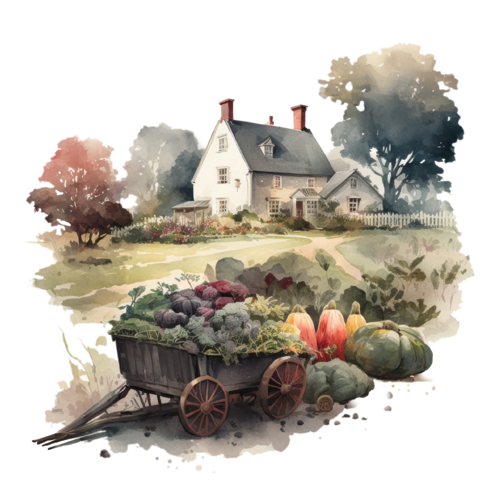 Fall Farmhouse Clipart watercolor t-shirt design transparent background, png