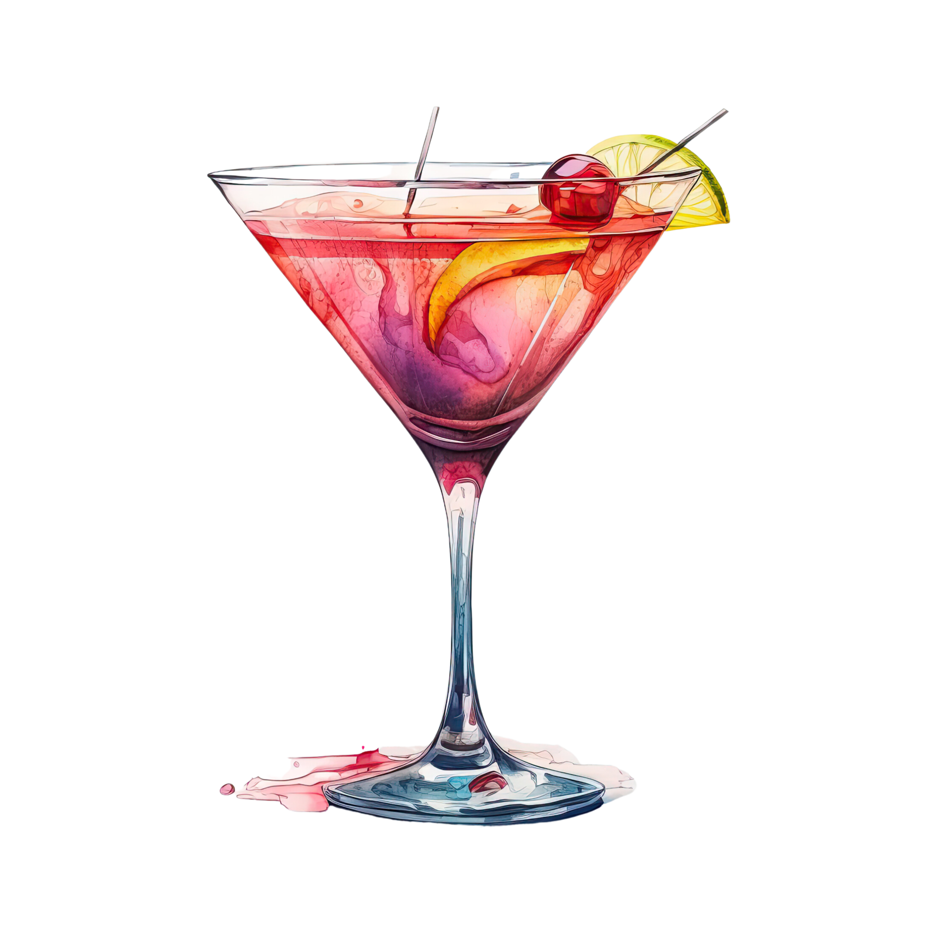 Colorful watercolor sketch set of cocktail drinks Alcohol beverages