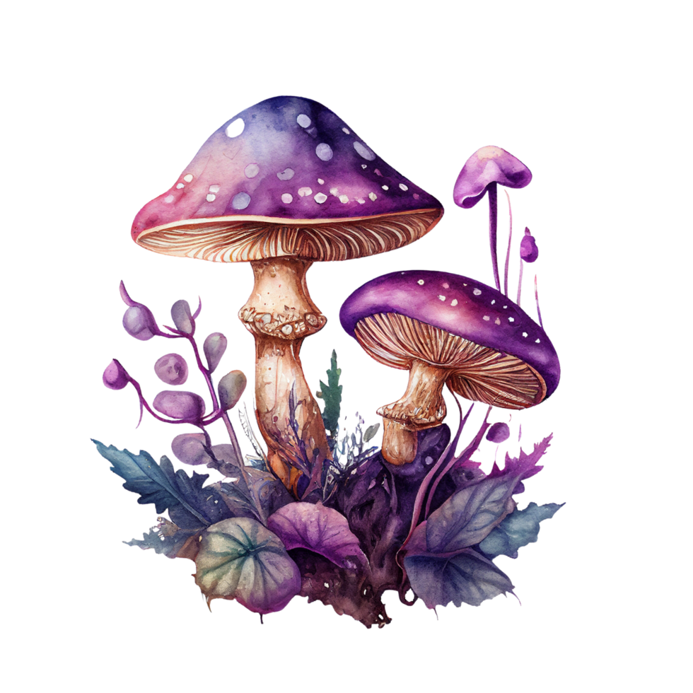 Watercolour Mystical Mushrooms Clipart png