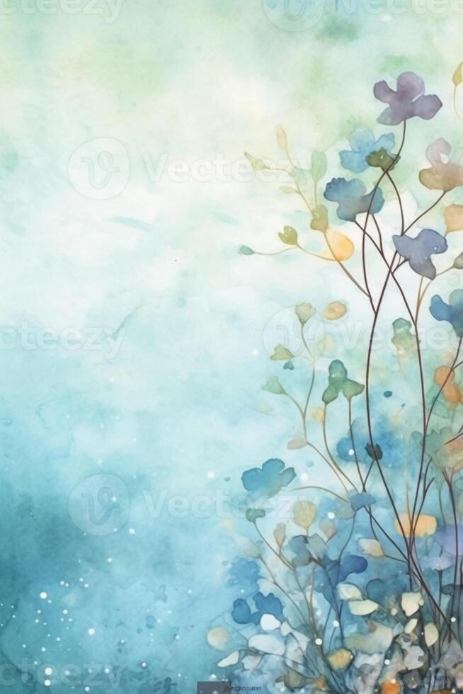 light blue background paper texture tiny petal flower painting in watercolor style. photo
