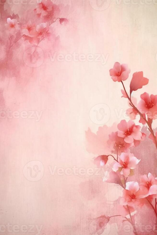 light pink background paper texture tiny petal flower painting in watercolor style. photo