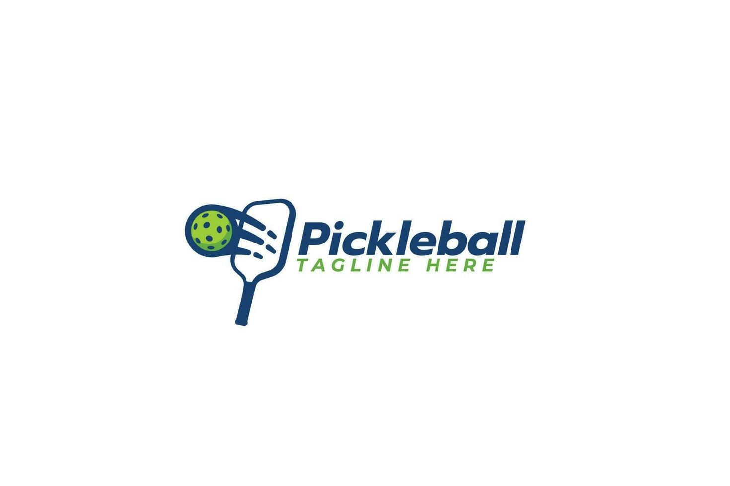 un sencillo pickleball logo con un combinación de un paleta y un pelota volador mediante él. vector