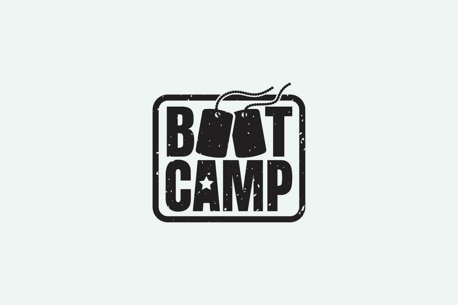 boot camp logo with a combination of gruunge boot camp lettering and military necklace vector