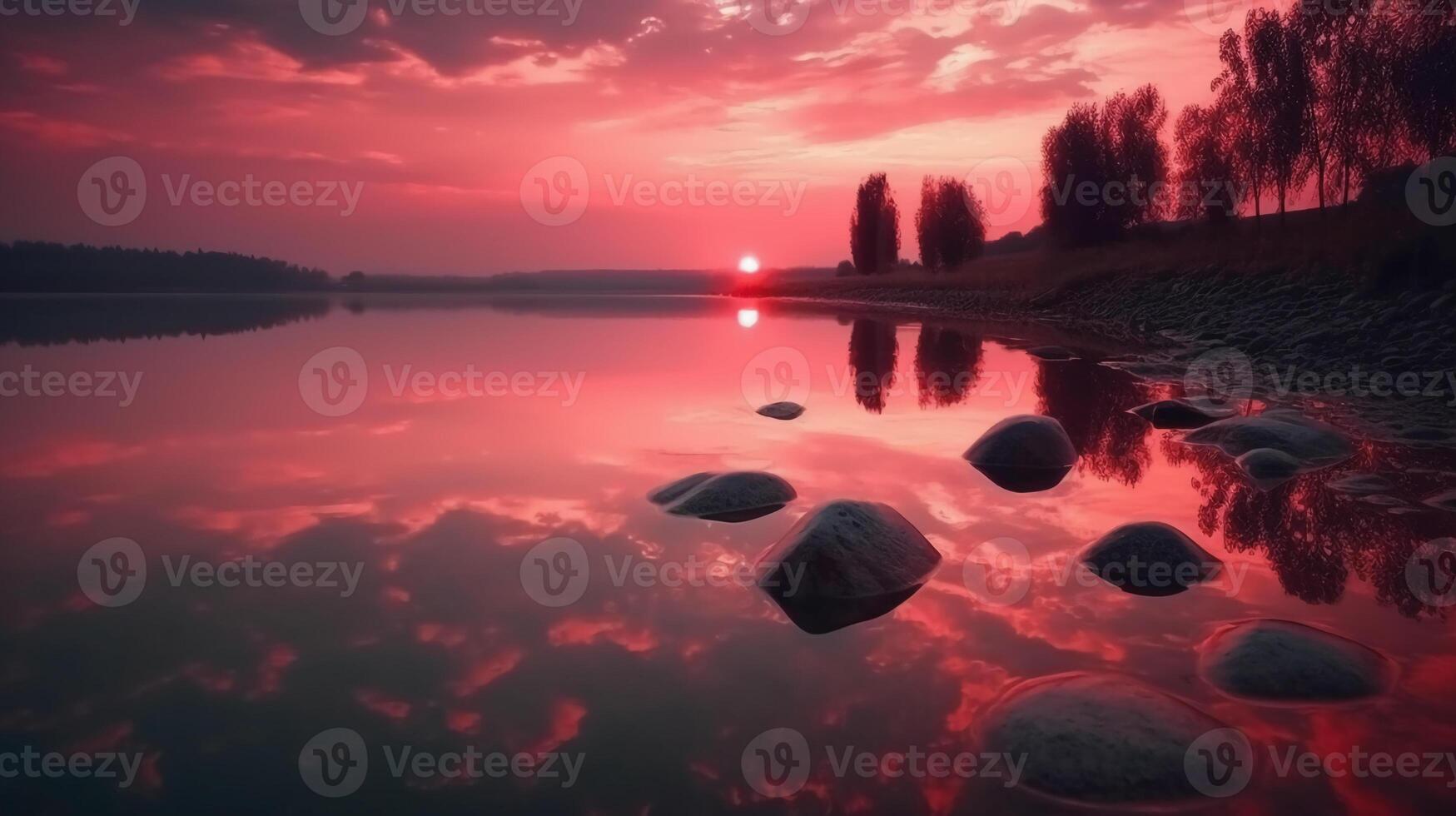 A scene in which the entire pink sky is reflected in the water. photo