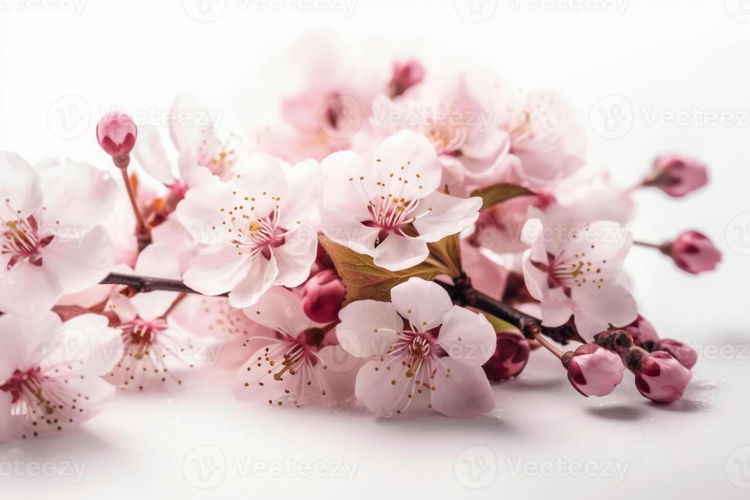 White background, copyspace, watercolor, Cherry Blossom Spring,. photo