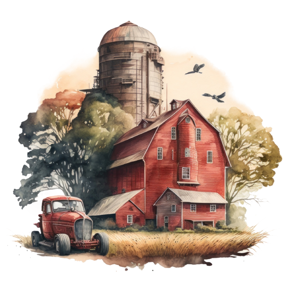 Fall Farmhouse Clipart watercolor t-shirt design transparent background, png