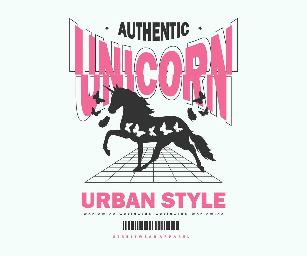 Aesthetic illustration of unicorn Streetwear t shirt design, vector graphic, typographic poster or tshirts street wear and Urban style