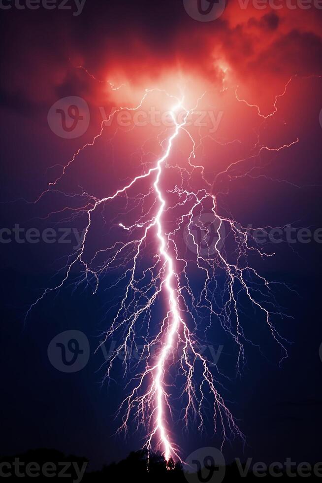 Realistic lightning in dark sky. photo