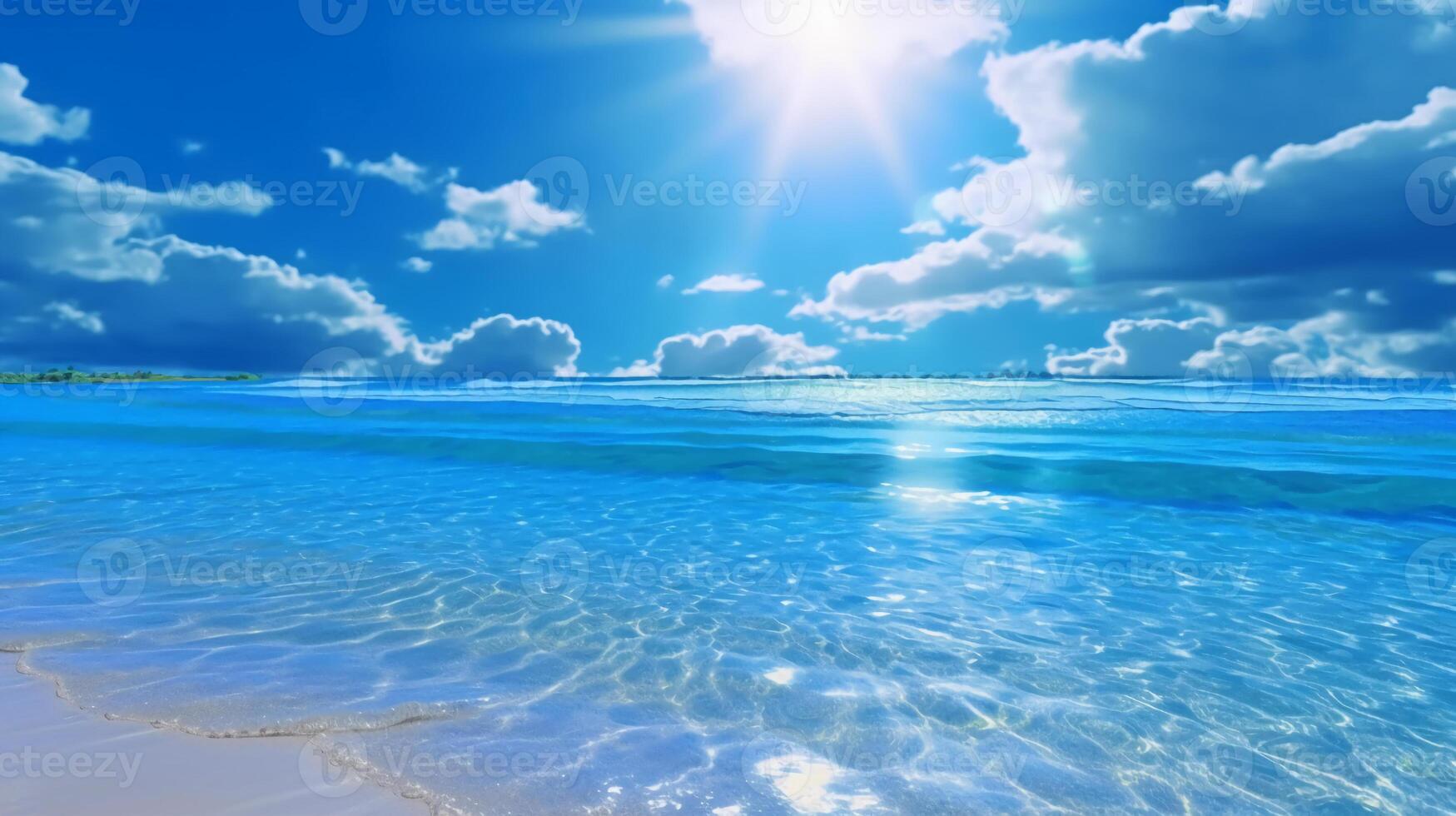 A beautiful beach with crystal blue water and white sand. photo