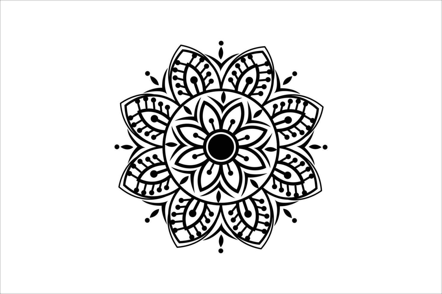 Hand-drawn Mandala with floral patterns. Ornamental mandala adult coloring book page. Mandala pattern for Henna, Mehndi, tattoo, and decoration. vector