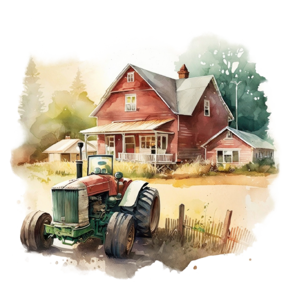 Fall Farmhouse Clipart watercolor t-shirt design transparent background, png