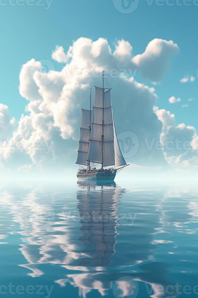 A sailboat and clouds in the water. photo
