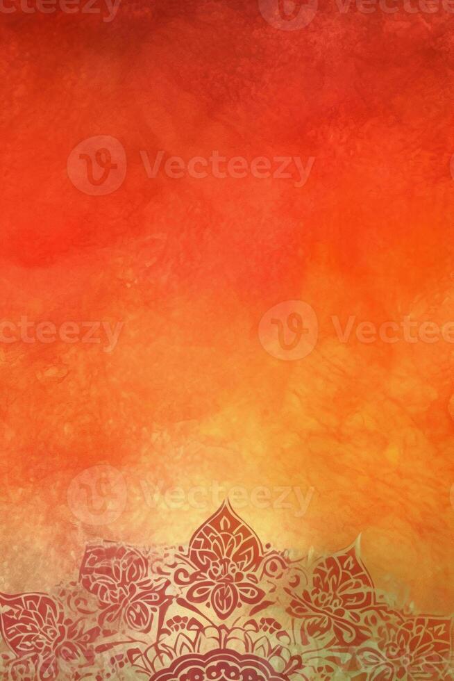 orange Pantone color background paper texture Rangoli pattern painting. photo