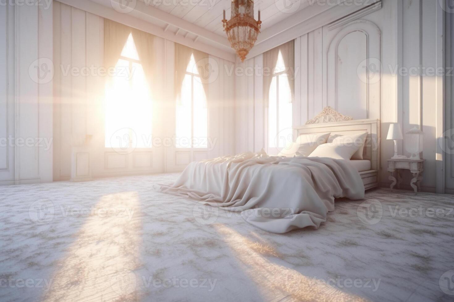 The holy light in white bedroom at the white morning. photo