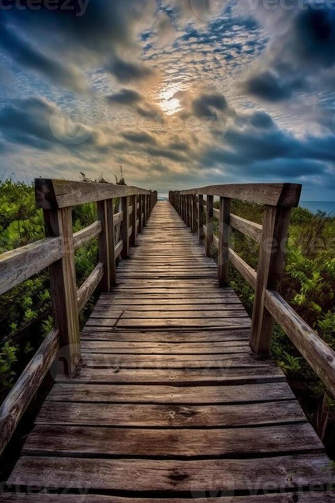 Boardwalk leading to the heaven, divine style, holy fantasy. photo