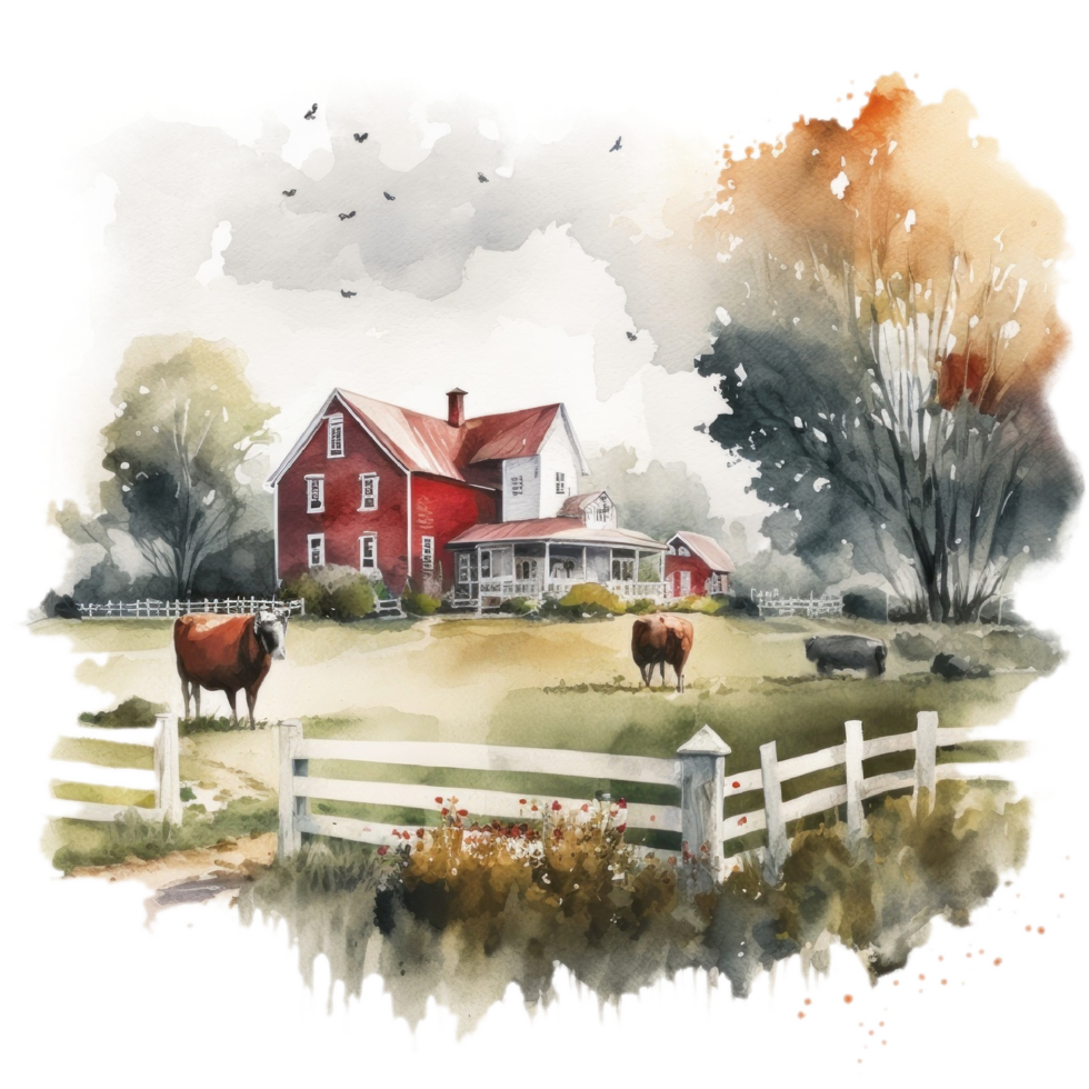 Fall Farmhouse Clipart watercolor t-shirt design transparent background, png