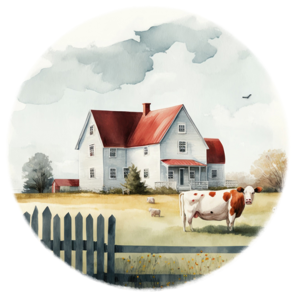 Fall Farmhouse Clipart watercolor t-shirt design transparent background, png