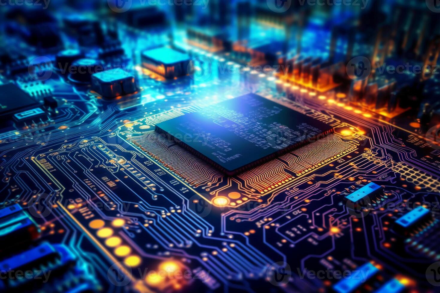 Digital technology circuit board as a futuristic and innovative background. photo
